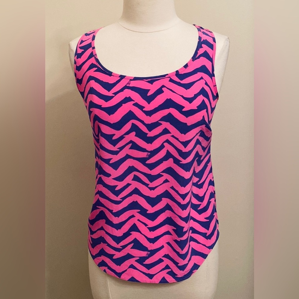 Lilly Pulitzer Hot Pink Purple Bird Print XS Preppy Summer Coastal Silk Tank Top